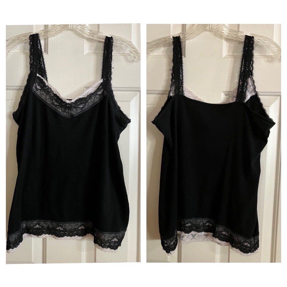 High Sierra black cami white lace trim